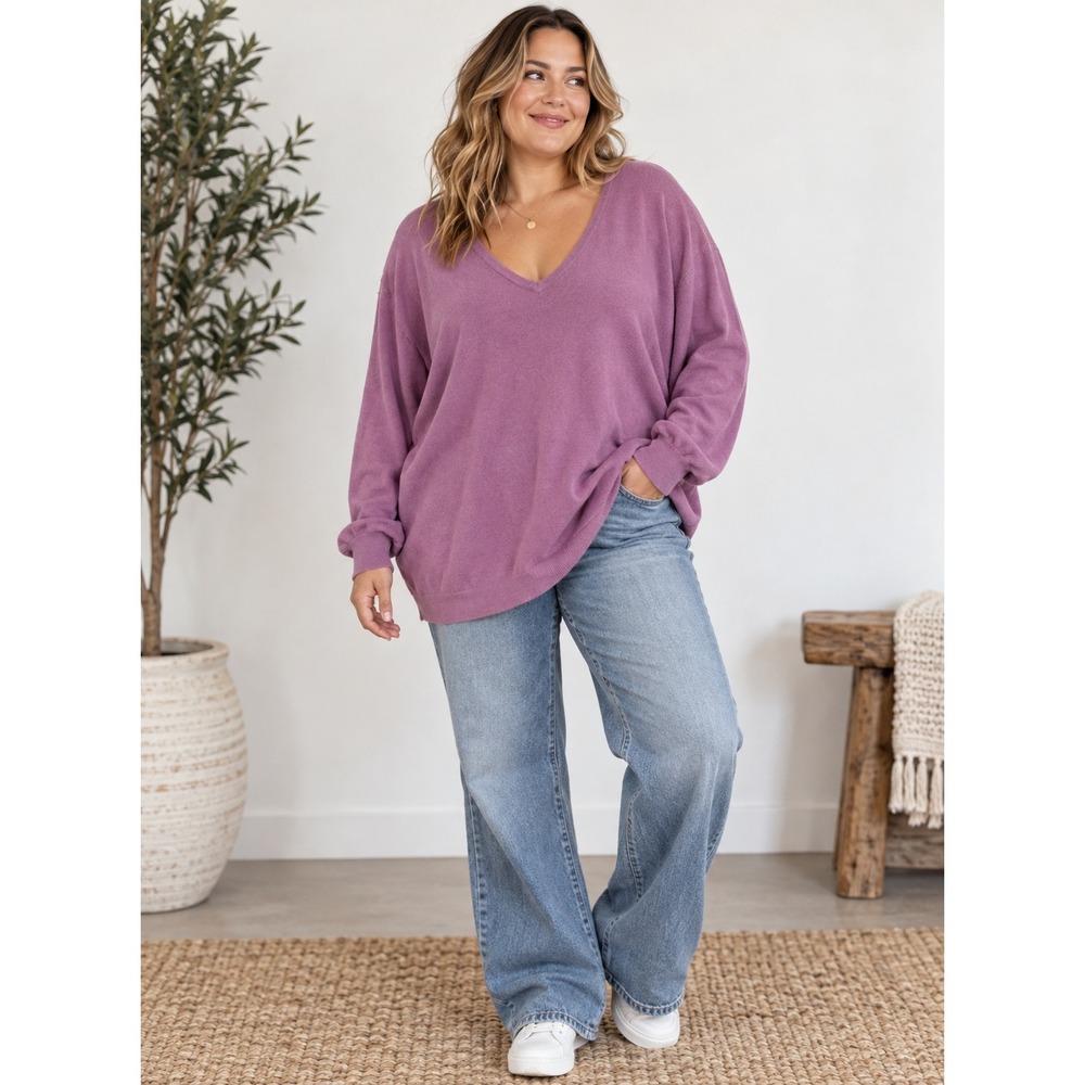 Love Ellie Sweater Womens 3X Purple Boho Strappy Back V-Neck Long Sleeve Knit